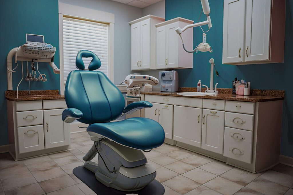 A clean, modern dental exam room in Kansas, featuring an accessible dental chair and tools—representing provider readiness to deliver inclusive care to patients with disabilities through the Medicaid dental network.